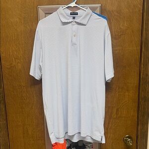 Peter Millar White and Blue Striped Polo Shirt